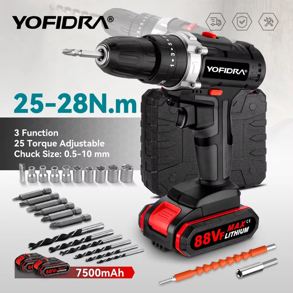 YOFIDRA Akku-Elektro-Schlagbohrschrauber, 25 + 3 Drehmoment, Effizientes Diy-Haushalts-Elektrowerkzeug Mit 24-Teiligem Zubehör