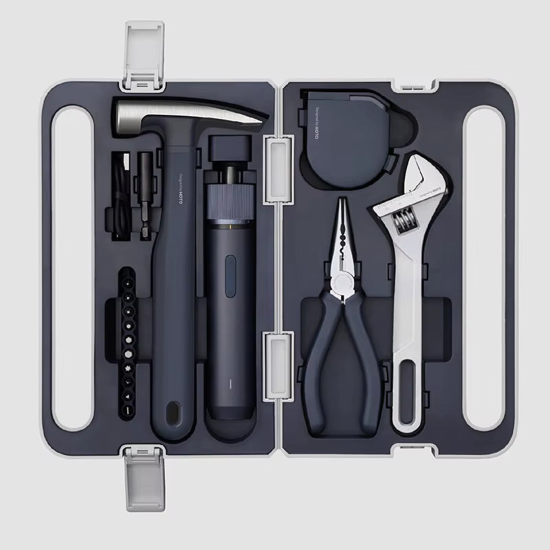 HOTO Elektrische Schraubendreher Werkzeug Set Reparatur Tool Kit Mechanische Werkzeuge Box Für Home DIY Einstellbare Spanner Hammer Maßband