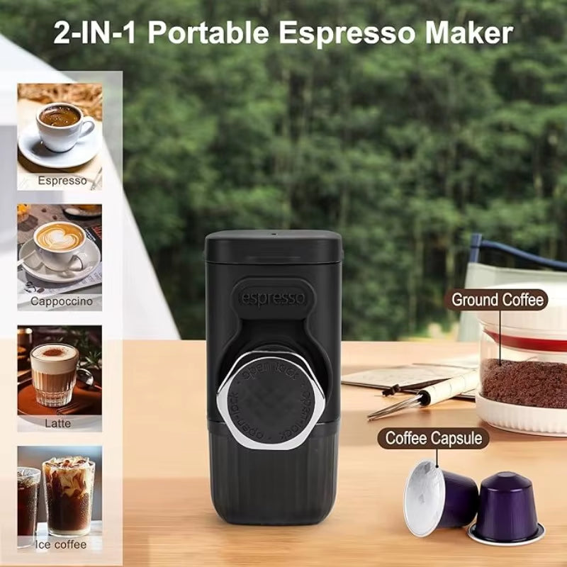 Portable Espresso Maker Mini Manual Espresso Machine 2 in 1 Small Travel Coffee Machine Perfect Gifts for Camping Picnic Hike