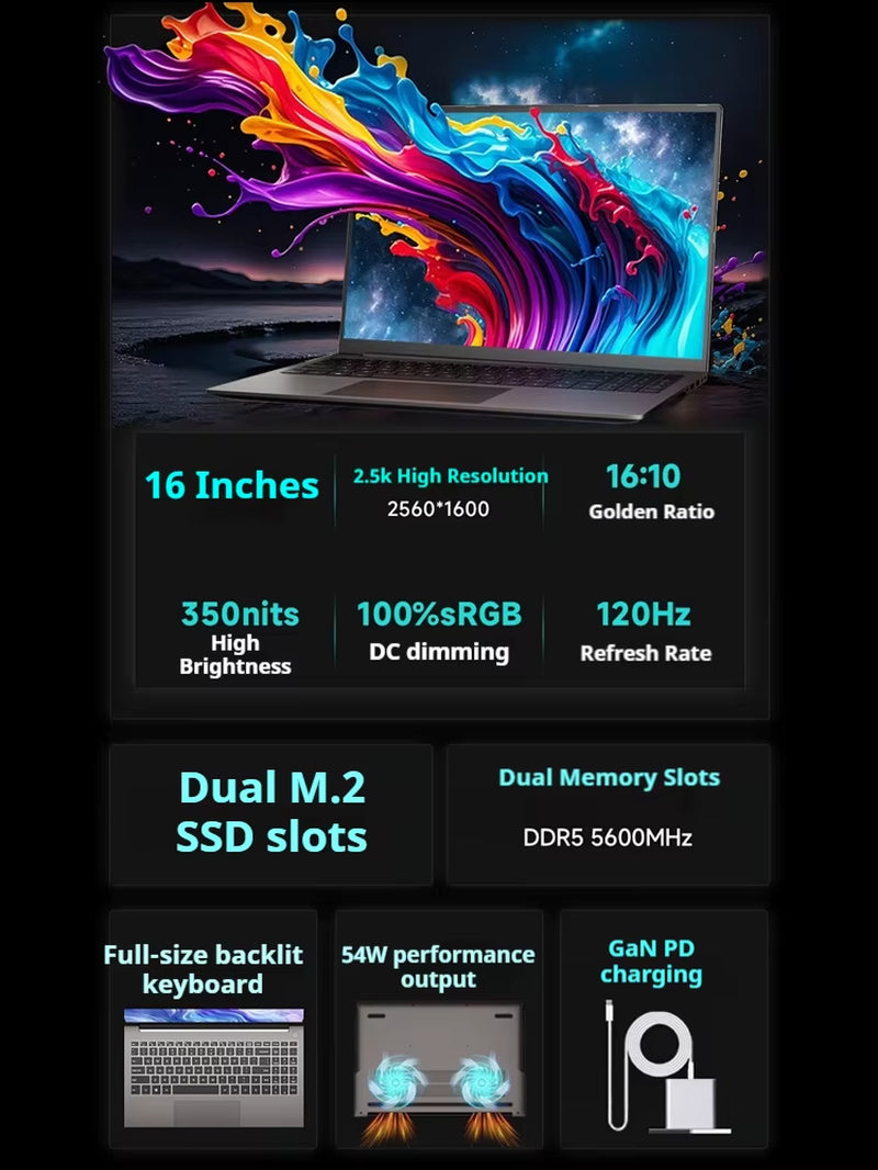 FIREBAT U6B 16 Zoll AMD Radeon 780M Ryzen7 8745HS DDR5 120 Hz 2,5K Wifi6 BT5.1 16GB 512GB Gaming Gamer Business Notebook Laptop