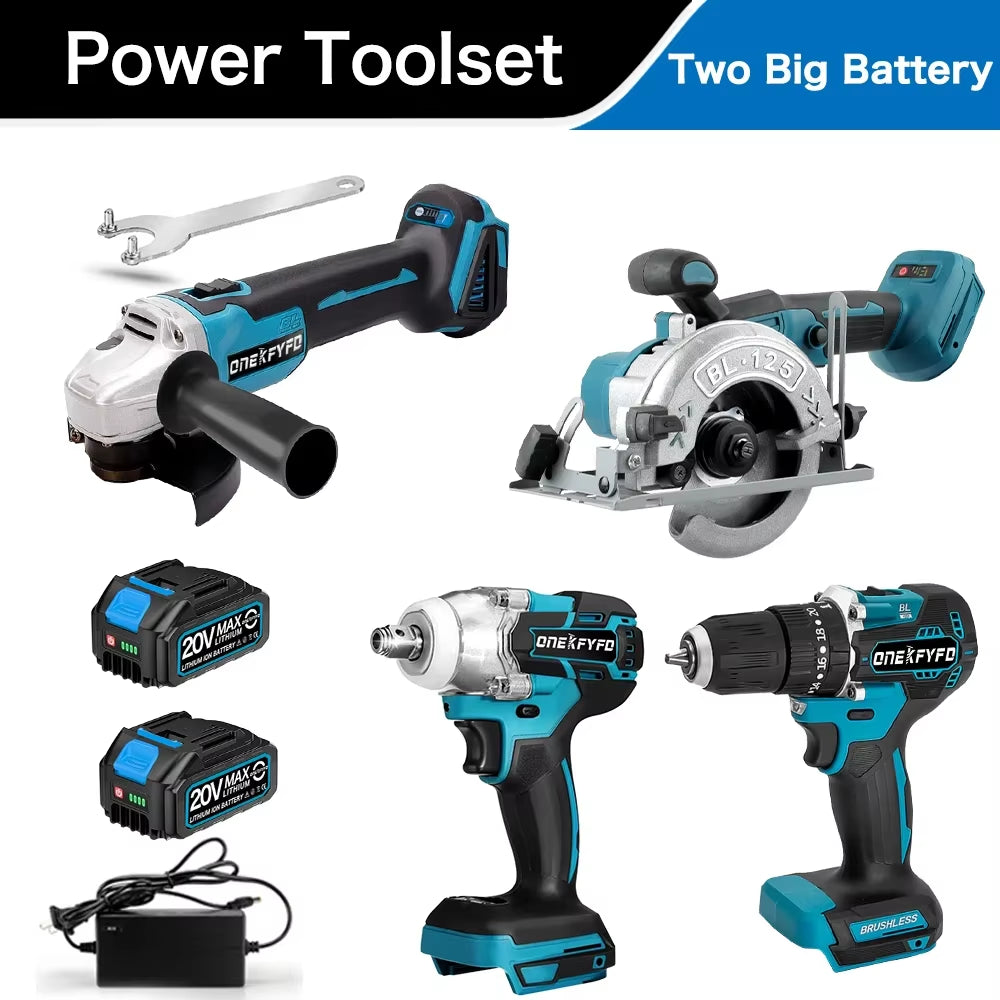 Bürstenloser Werkzeugset, Elektrischer Schraubenschlüssel + 125 Mm Winkelschleifer + 172 Elektrische Bohrmaschine + 125 Mm Elektrische Kreissäge Für Makita 18 V Akku