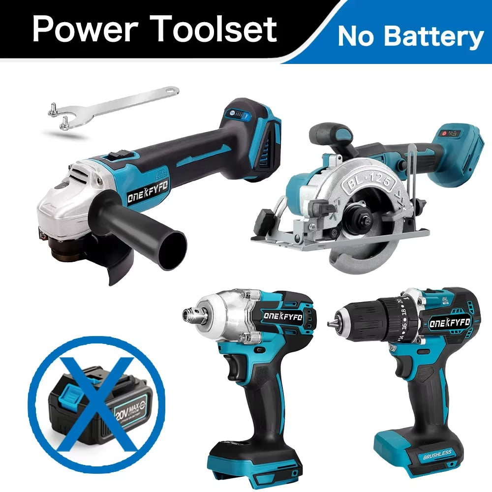 Bürstenloser Werkzeugset, Elektrischer Schraubenschlüssel + 125 Mm Winkelschleifer + 172 Elektrische Bohrmaschine + 125 Mm Elektrische Kreissäge Für Makita 18 V Akku