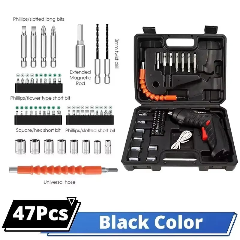 47 Stücke Elektrische Schraubendreher Cordless Elektrische Kit Haushalt Kleine Elektrische Bohrer Fahrer Front LED Licht Einfach Für Kleine Hause Werkzeuge