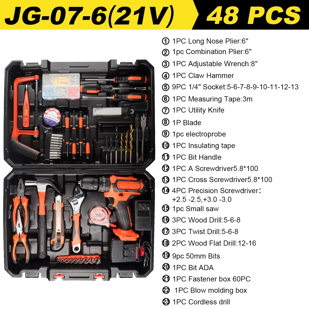 12V/21V Akku-Bohrset Combo-Kit,59/54/48/44/34 Stück Werkzeugs Atz Für Zu Hause, Haushalts Werkzeugs Ätze Für Männer, Bohrmaschine Mit Werkzeugs Atz