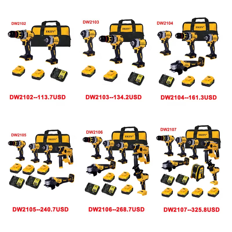 Yyhc-Combo Power Tools Werkzeuge Set Elektrische Hammer Bohrer Winkel Grinder Bürstenlosen Akku-Bohrschrauber Power Set Power Tool Sets