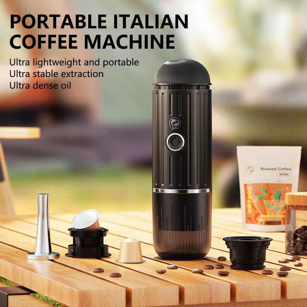 Icafilas ME2218 Mini 2-In-1 Italienische Kapselkaffeemaschine, Vollautomatische Heizung Und Mahlung, Tragbare Outdoor-Sporttournee