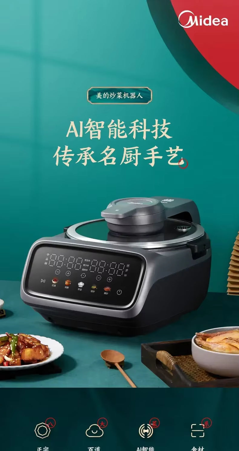 Midea Kochmaschine Für Zuhause, Automatische Intelligente Bratpfanne, Hochleistungs-Multifunktions-Rauchfreier 1800 W Kochroboter
