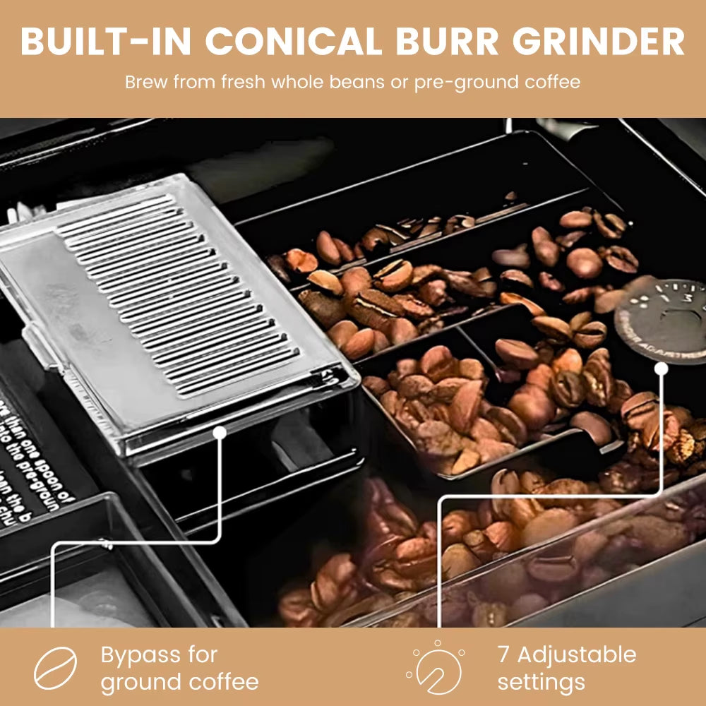 Automatische Espressomaschine Mcilpoog M3, Integrierter Milchaufschäumer Und Tank, 7 Kaffeesorten, Touchscreen