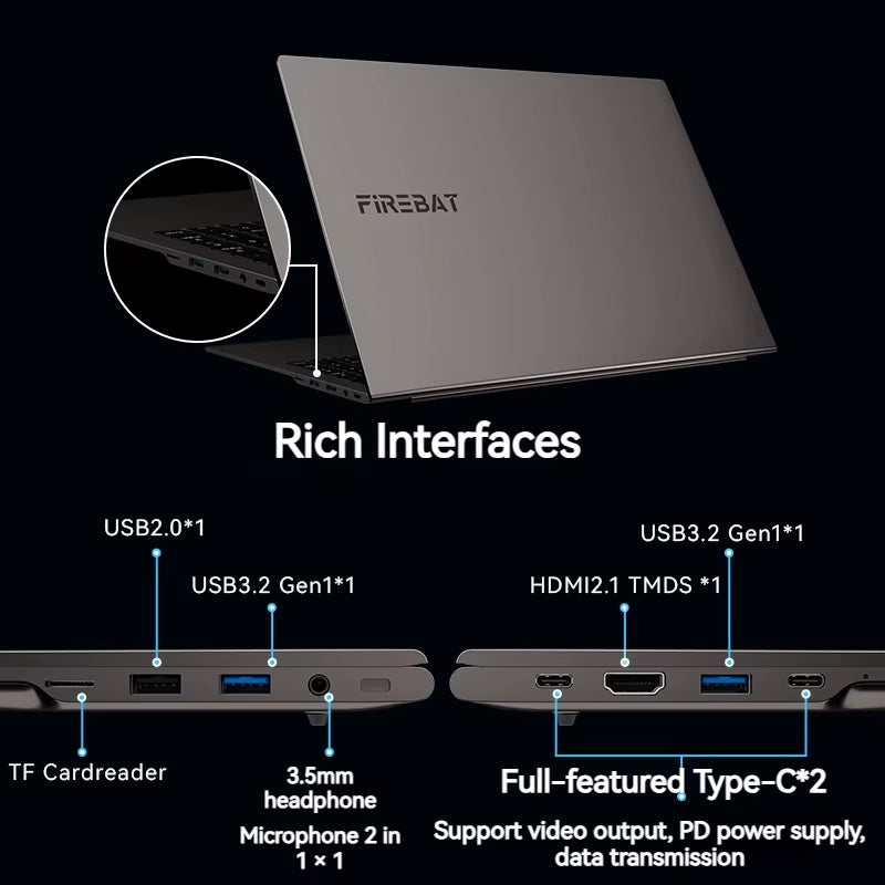 FIREBAT U6B 16 Zoll AMD Radeon 780M Ryzen7 8745HS DDR5 120 Hz 2,5K Wifi6 BT5.1 16GB 512GB Gaming Gamer Business Notebook Laptop