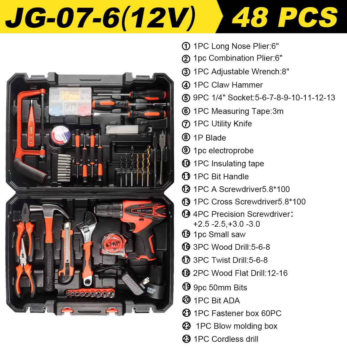 12V/21V Akku-Bohrset Combo-Kit,59/54/48/44/34 Stück Werkzeugs Atz Für Zu Hause, Haushalts Werkzeugs Ätze Für Männer, Bohrmaschine Mit Werkzeugs Atz