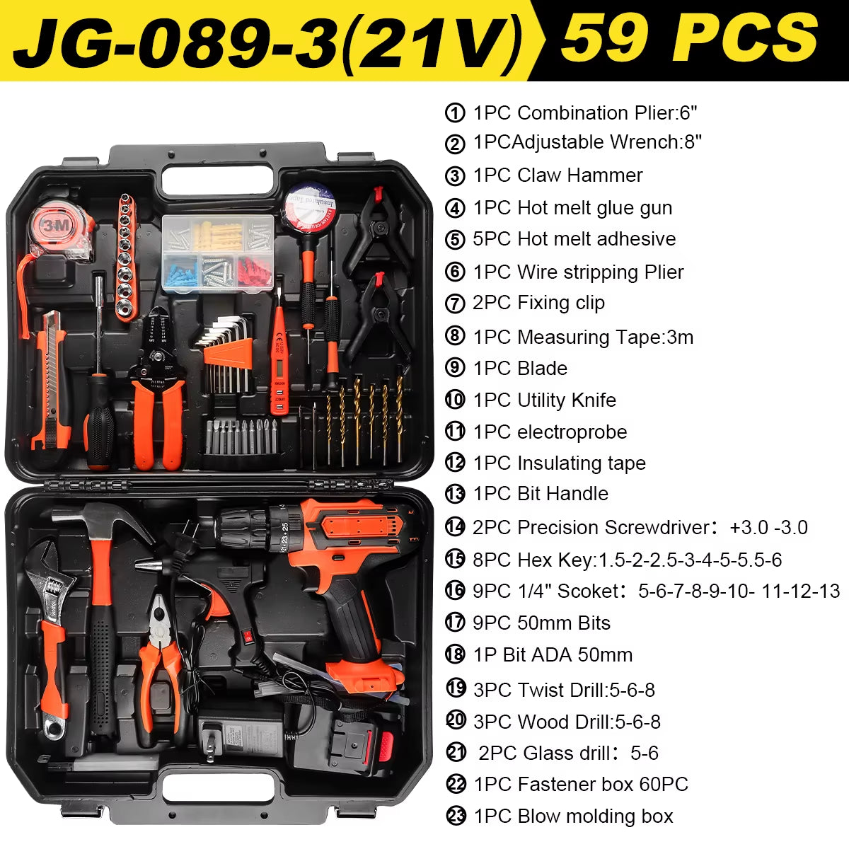 12V/21V Akku-Bohrset Combo-Kit,59/54/48/44/34 Stück Werkzeugs Atz Für Zu Hause, Haushalts Werkzeugs Ätze Für Männer, Bohrmaschine Mit Werkzeugs Atz
