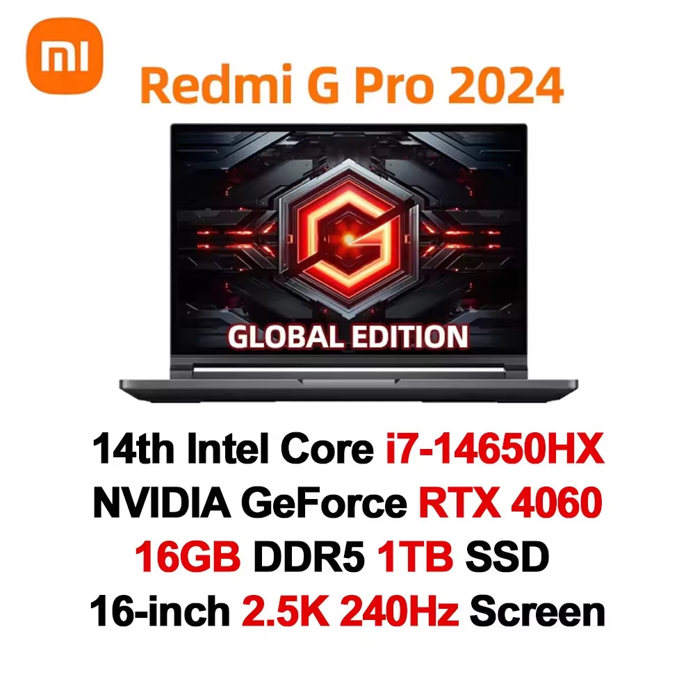 Xiaomi Redmi G Pro Gaming-Laptop 2024 Core I9-14900Hx NVIDIA Geforce RTX 4060 RAM 16 GB/32 GB DDR5 1 TB SSD 16-Zoll 240 Hz Bildschirm-Pc