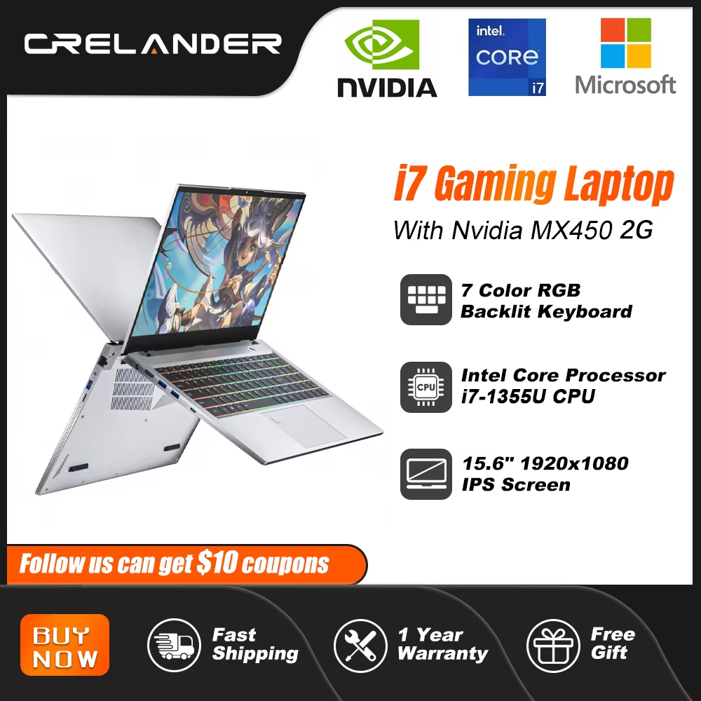 Crelander I7 Gaming Laptop 15,6 Zoll Ips Bildschirm Intel 11. Gen I7-1185G7 Nvidia Geforce Mx450 Gpu Gamer Notebook Computer