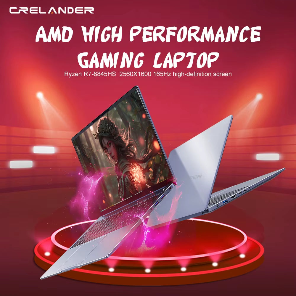 CRELANDER Laptop AMD Ryzen 8845HS Prozessor 12 Kerne 16 Thread 16 Zoll LCD 2560*1600-165HZ DDR5 Notebook Computer Gaming Laptops