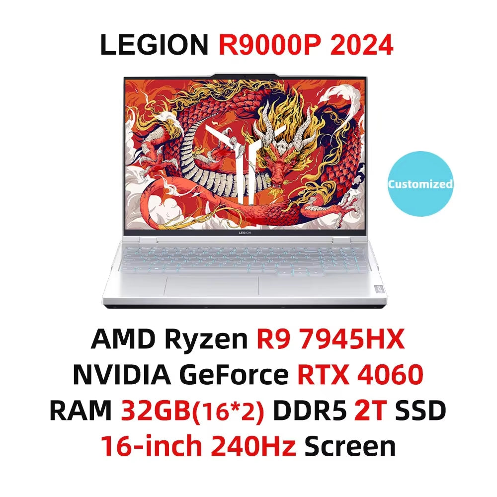 Lenovo Legion R9000P Gaming Laptop Ryzen 9 7945Hx Geforce RTX 240 16G/32Gb DDR5 1T SSD 16-Zoll Hz Bildschirm Notebook PC Neu