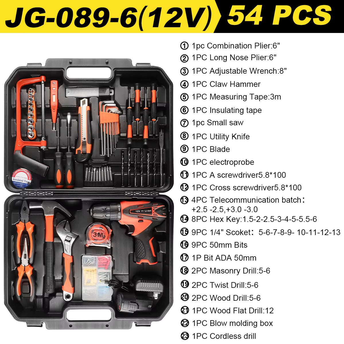 12V/21V Akku-Bohrset Combo-Kit,59/54/48/44/34 Stück Werkzeugs Atz Für Zu Hause, Haushalts Werkzeugs Ätze Für Männer, Bohrmaschine Mit Werkzeugs Atz