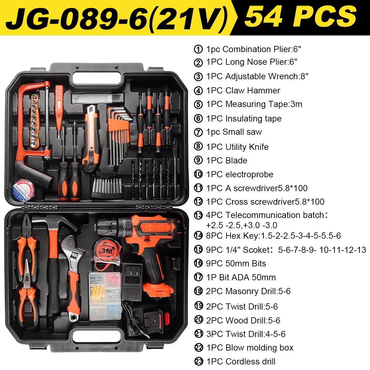 12V/21V Akku-Bohrset Combo-Kit,59/54/48/44/34 Stück Werkzeugs Atz Für Zu Hause, Haushalts Werkzeugs Ätze Für Männer, Bohrmaschine Mit Werkzeugs Atz