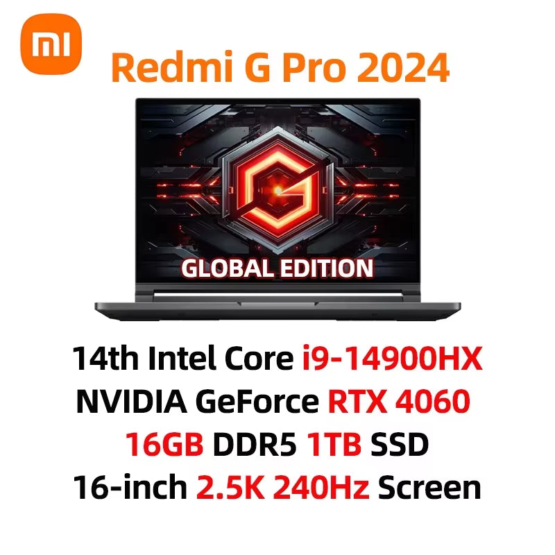 Xiaomi Redmi G Pro Gaming-Laptop 2024 Core I9-14900Hx NVIDIA Geforce RTX 4060 RAM 16 GB/32 GB DDR5 1 TB SSD 16-Zoll 240 Hz Bildschirm-Pc