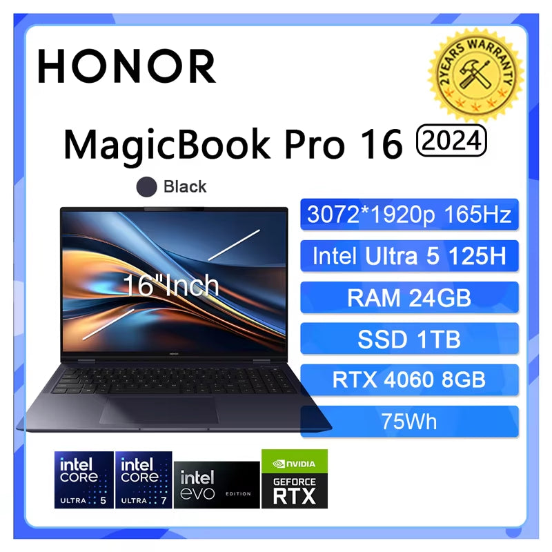 HONOR Magicbook Pro 16 HUNTER Gaming Laptop Intel Ultra 5 7 NVIDIA RTX 4060 24 32 GB 1 TB 16 Zoll 3K 165 Hz Gamer Computer PC