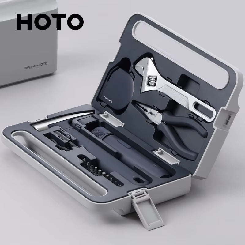 HOTO Elektrische Schraubendreher Werkzeug Set Reparatur Tool Kit Mechanische Werkzeuge Box Für Home DIY Einstellbare Spanner Hammer Maßband