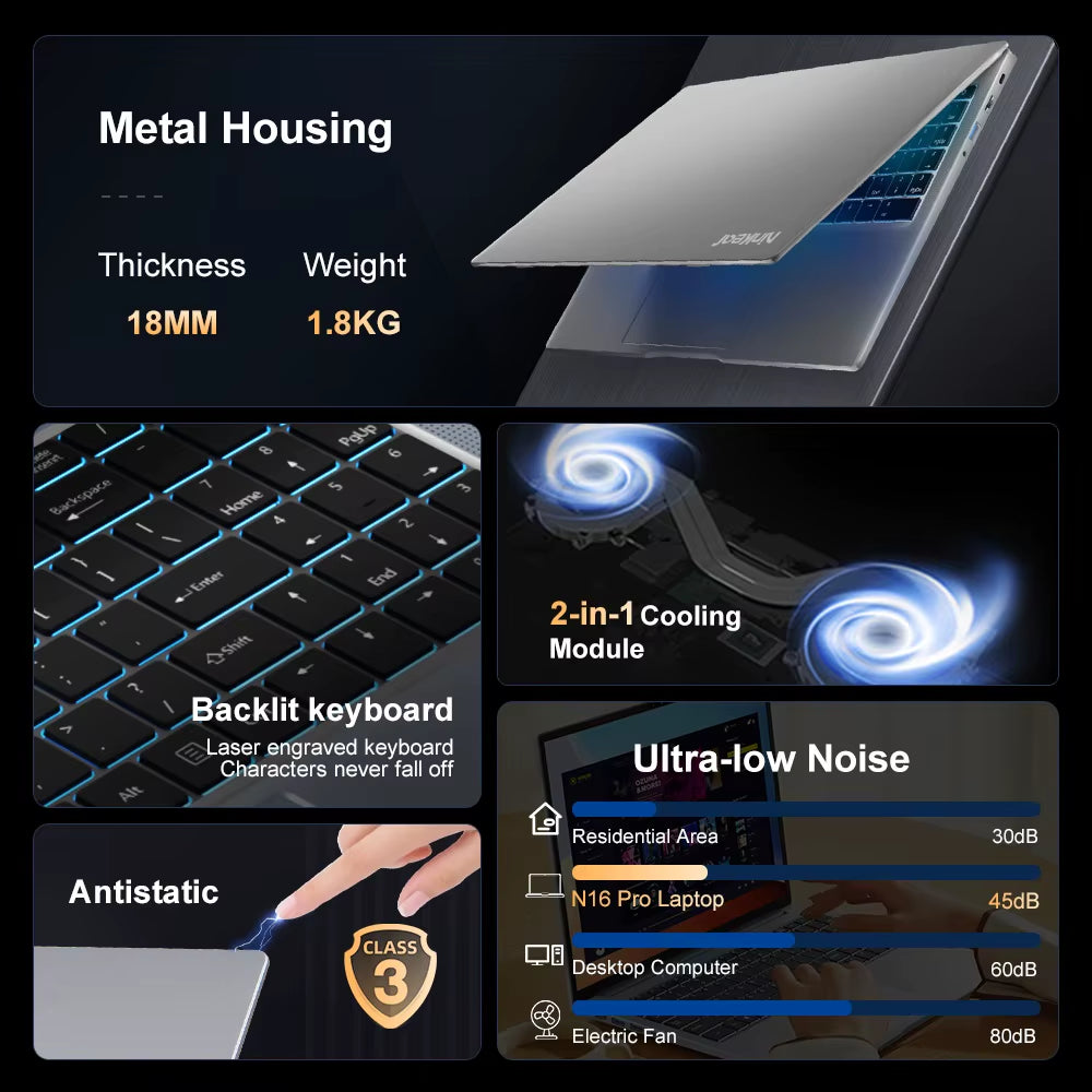 Ninkear N16 Pro Gaming Laptop 12. Intel I9-12900Hx 16-Zoll 2,5 K Ips 120Hz Computer 32GB DDR4 1TB SSD Wifi 6 Gesichts Erkennung