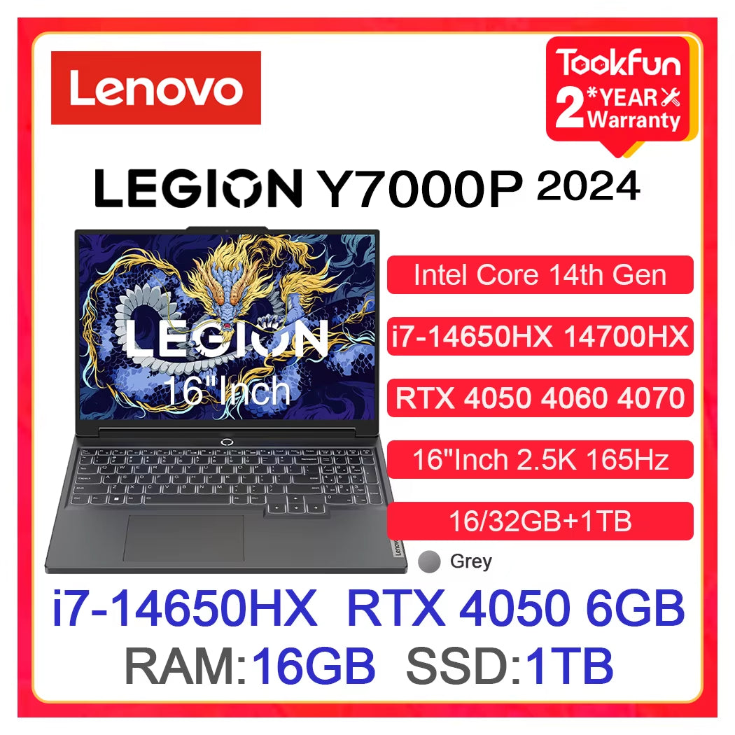 Lenovo Gaming Laptop LEGION Y7000P (5I Gen 9) 2024 Intel I7 14650HX NVIDIA RTX 4050 4060 4070 16 Zoll 2,5K Computer PC Notebook
