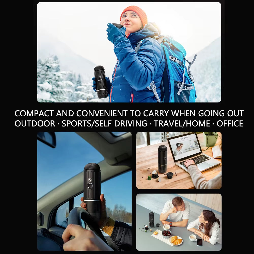 Icafilas ME2218 Mini 2-In-1 Italienische Kapselkaffeemaschine, Vollautomatische Heizung Und Mahlung, Tragbare Outdoor-Sporttournee