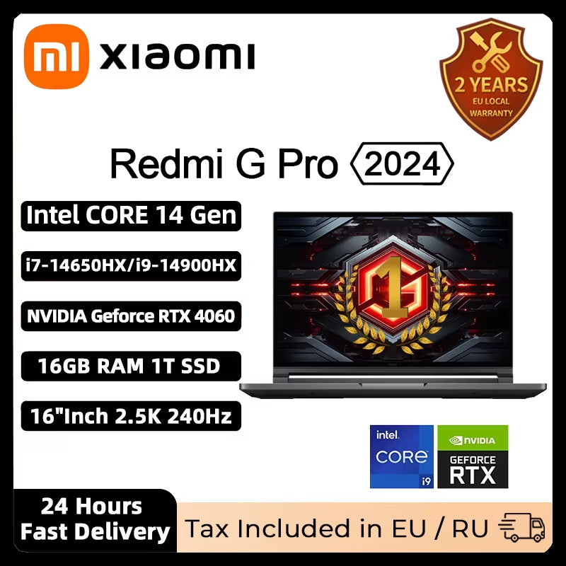 Xiaomi Redmi G Pro Gaming-Laptop 2024 Core I9-14900Hx NVIDIA Geforce RTX 4060 RAM 16 GB/32 GB DDR5 1 TB SSD 16-Zoll 240 Hz Bildschirm-Pc