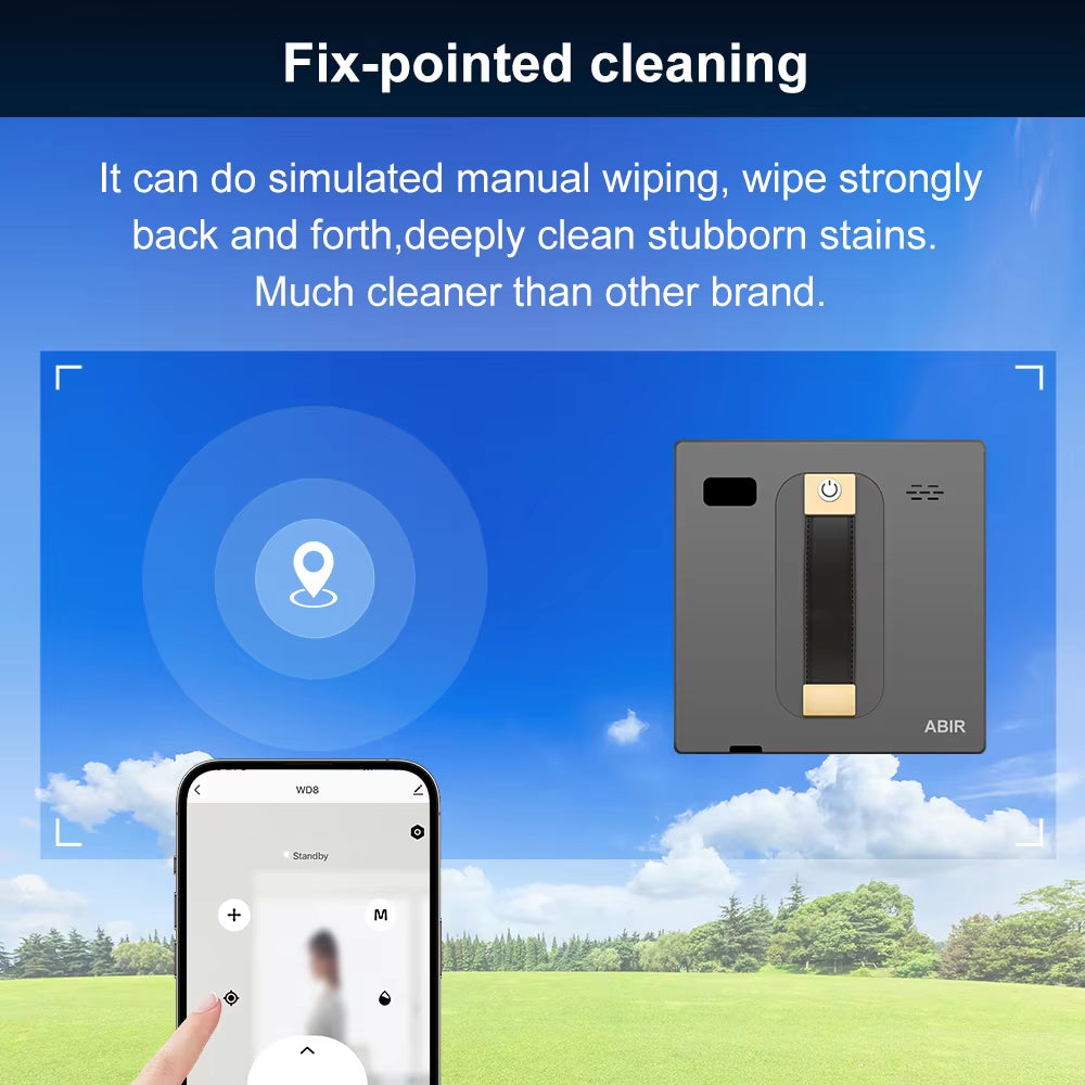 Roboter-Fensterreiniger ABIR WD8, Doppel-Wassersprühdüsen, Intelligenter Speicher, Hohe Vakuumsaugkraft, Lasersensor, Heim-Wand-Glasreinigungsroboter, App-Steuerung Staubsauger Robot