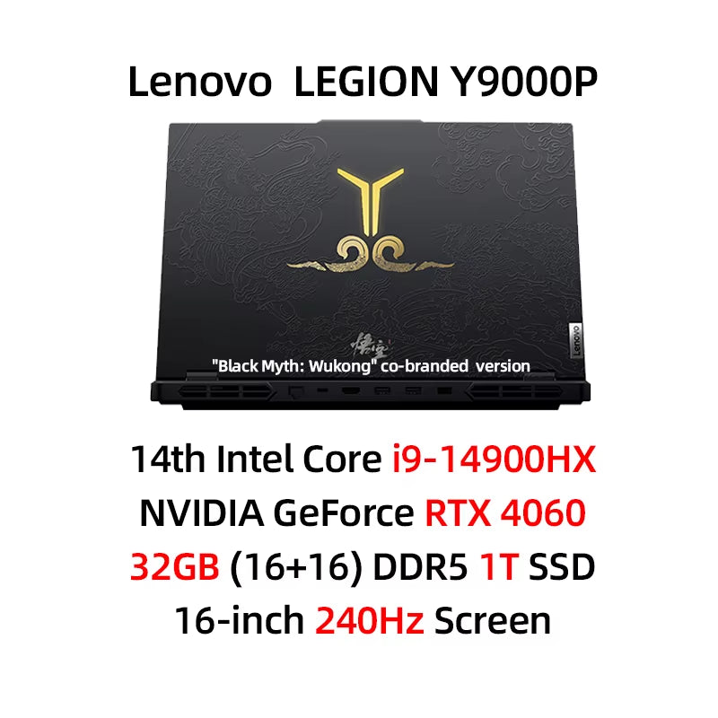 Lenovo Legion Y9000P E-Sport-Gaming-Laptop "Schwarzer Mythos: Wukong" Co-Branded I9-14900Hx RAM 32G 1T SSD/RTX 240 16-Zoll Hz