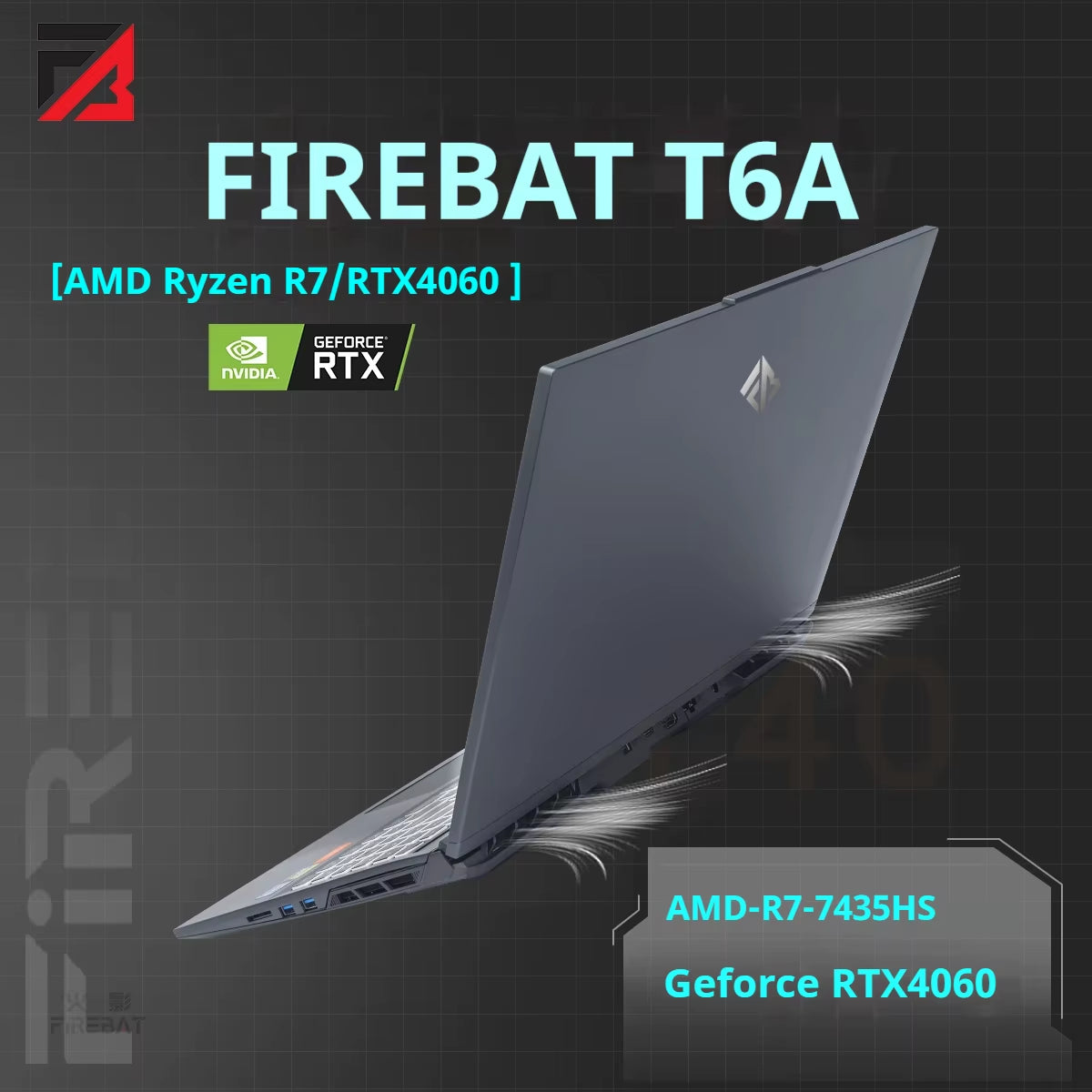 FIREBAT T6AD 16 Zoll Geforce RTX 4060 AMD Ryzen7 7435HS DDR5 165 Hz 2,5 K Wifi6 BT5.1 16 GB 512 GB Gaming Gamer Notebook Laptop