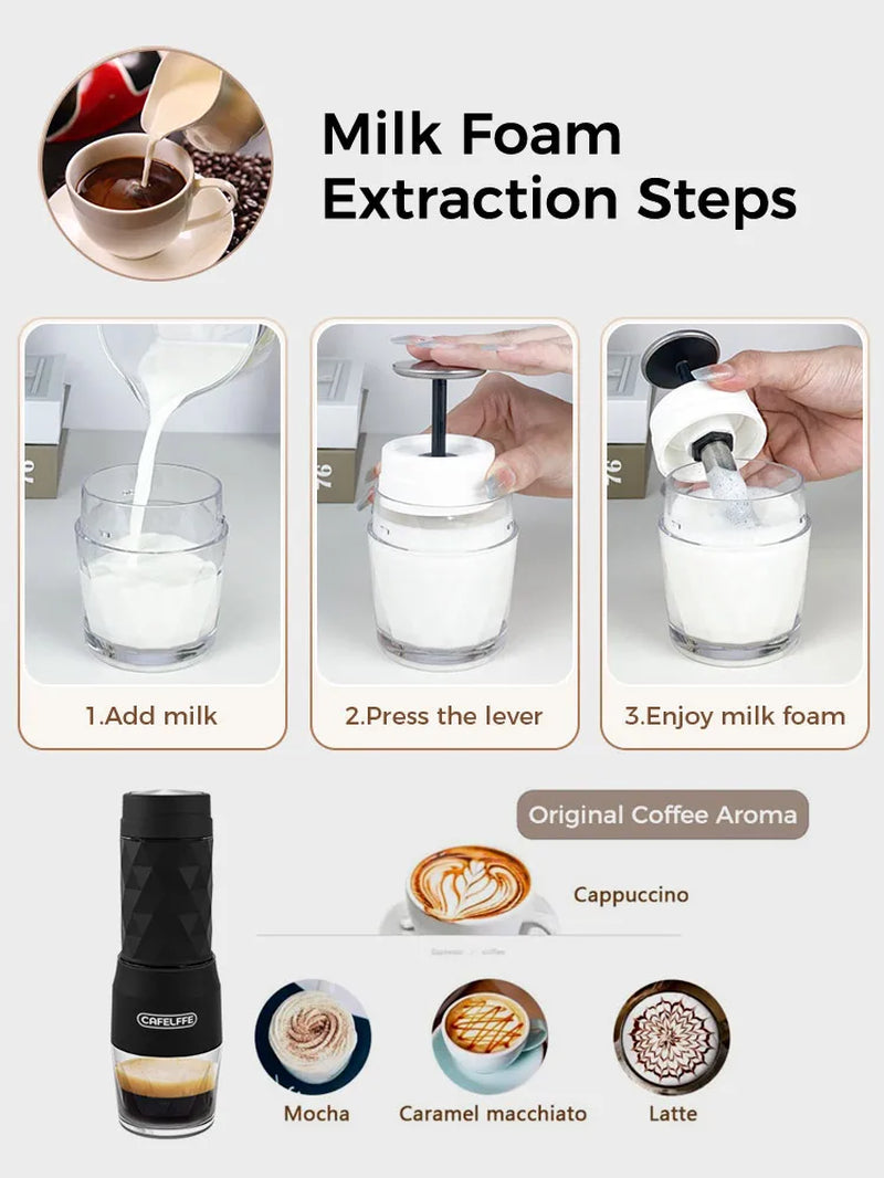 Cafelffe 3 In1 Tragbare Kaffee Maschine Heiß-/Kaltwasser Manuelle Espresso Maschine Für Kapsel & Boden Handpresse Brauer Wandern Reisen