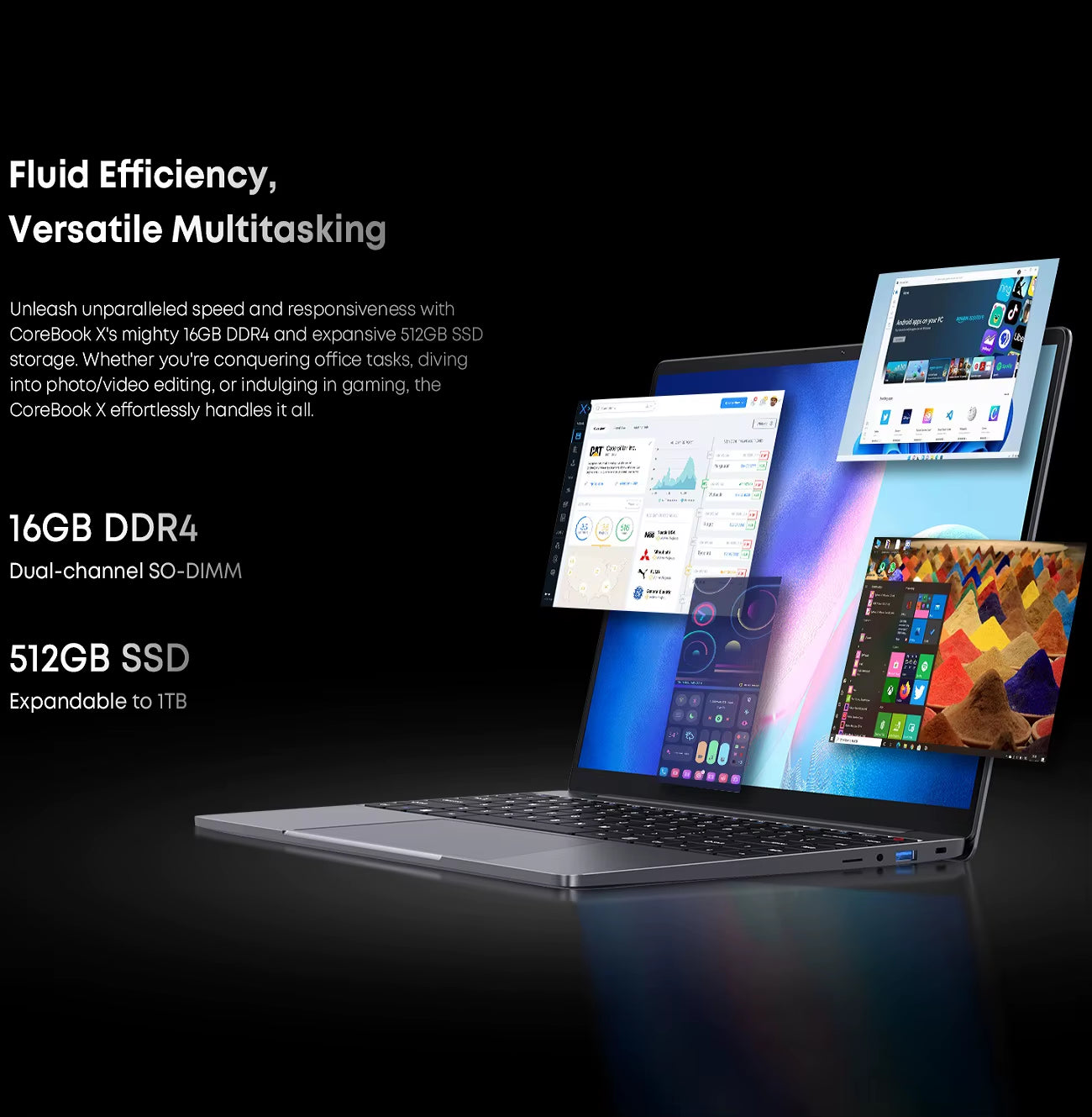 CHUWI Corebook X Laptop I5-12450H 8 Kerne 14 Zoll FHD IPS Bildschirm 16 GB RAM 512 GB SSD WIFI 6 Windows 11 Gaming Notebook Computer PC