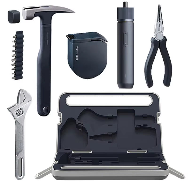 HOTO Elektrische Schraubendreher Werkzeug Set Reparatur Tool Kit Mechanische Werkzeuge Box Für Home DIY Einstellbare Spanner Hammer Maßband