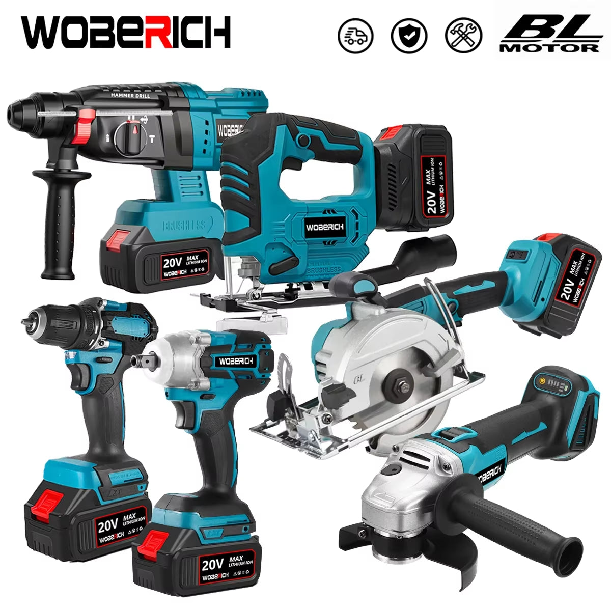 Bürstenlose Elektrische Stichsäge, Winkelschleifer, Elektrischer Schlagschrauber, Bohrer, Kreissäge, Hammerbohrer, Kombi-Bits, Elektrowerkzeug-Sets