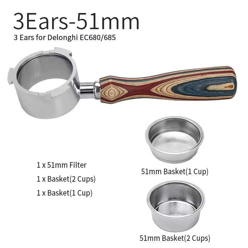 51Mm Kaffee Boden Siebträger Für Delonghi EC680 EC685 Ersatz Filter Korb Espresso Maschine Griff Cafe Zubehör
