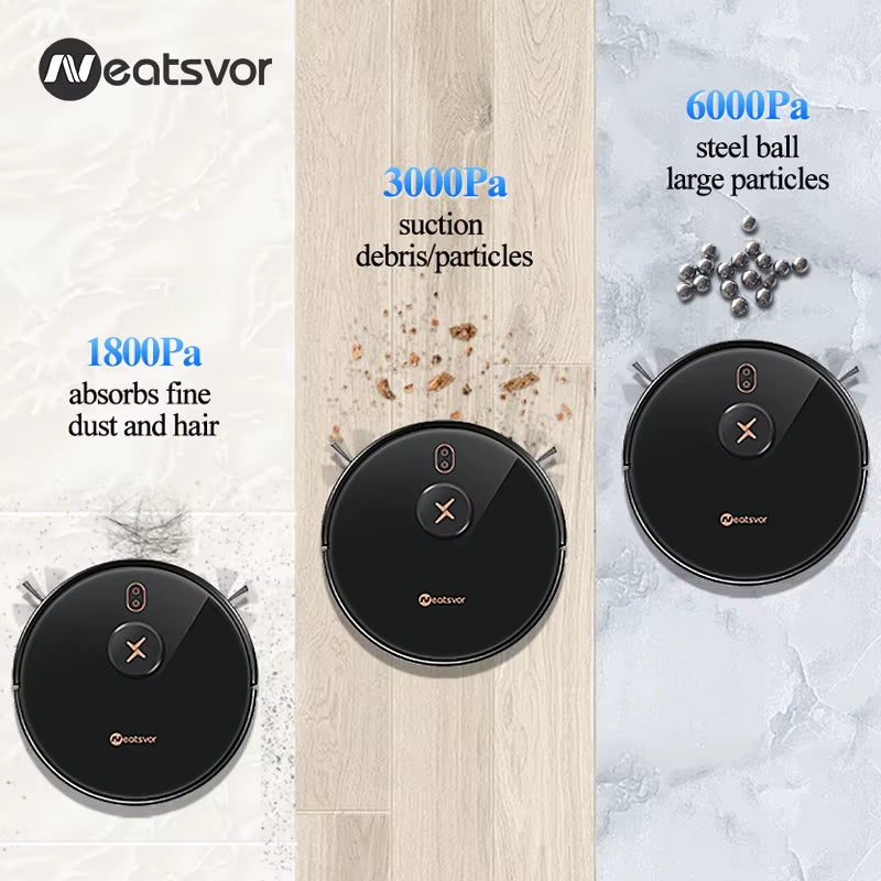 Staubsauger Roboter Neatsvor X600Pro 6000Pa Laser Navigation Staubsauger Kabellos, APP Virtuelle Wand, Haltepunkt Reinigung, Ziehen Reinigung Bereich, Wischen Waschen Staubsauger Robot