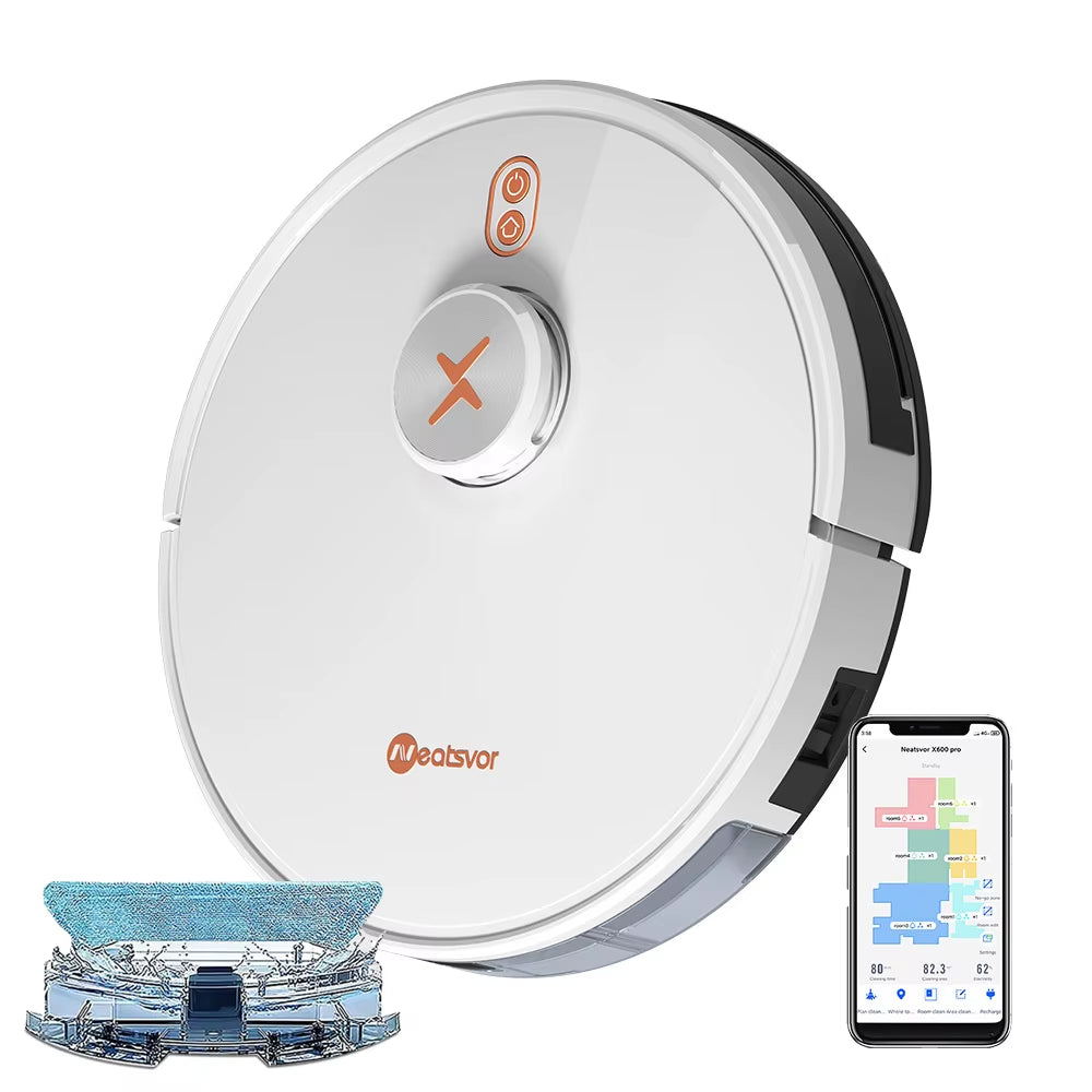 Staubsauger Roboter Neatsvor X600Pro 6000Pa Laser Navigation Staubsauger Kabellos, APP Virtuelle Wand, Haltepunkt Reinigung, Ziehen Reinigung Bereich, Wischen Waschen Staubsauger Robot