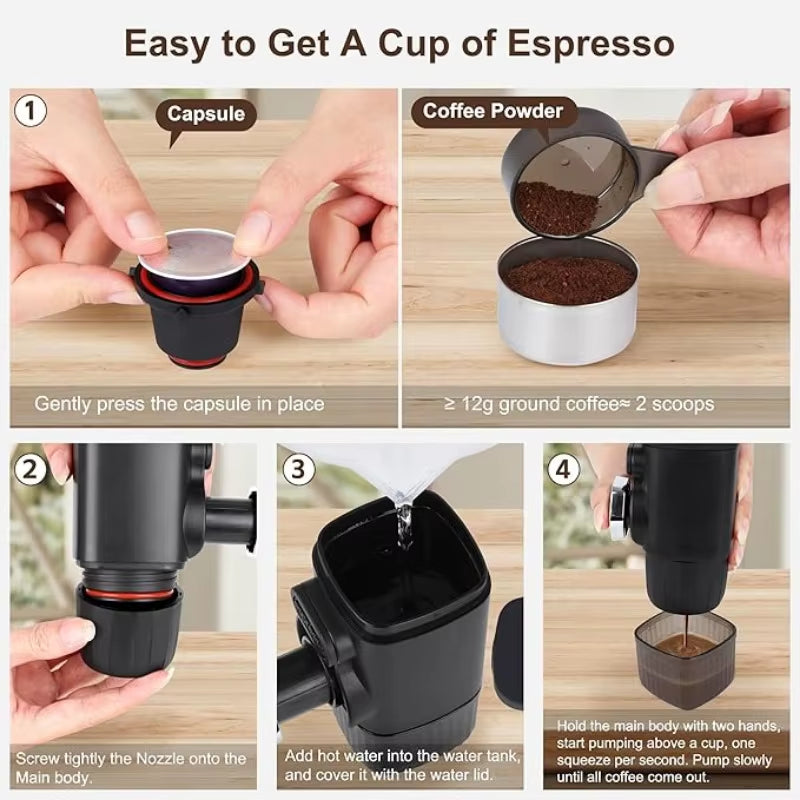 Portable Espresso Maker Mini Manual Espresso Machine 2 in 1 Small Travel Coffee Machine Perfect Gifts for Camping Picnic Hike