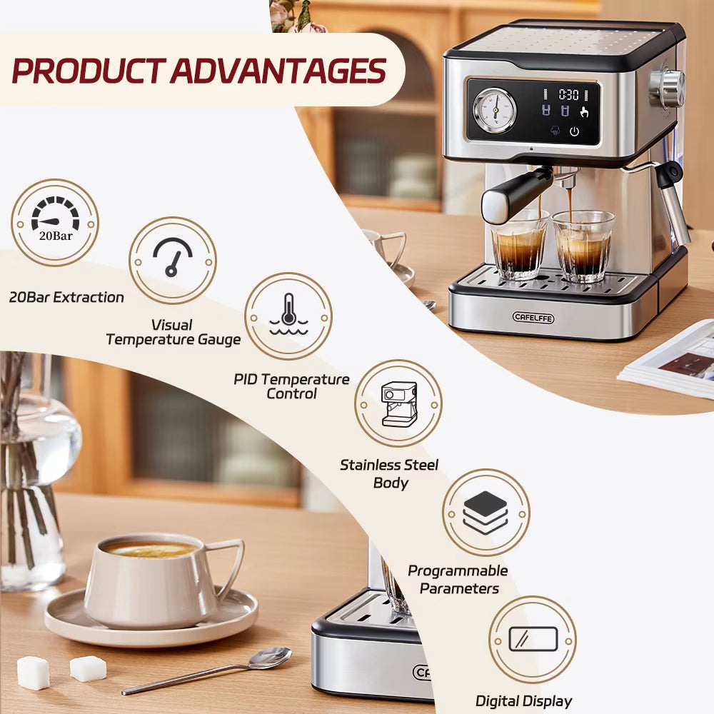 Café-Espresso Maschine 20Bar, Cappuccino-Maschine Mit Milchschäumer-Dampfs Tab, Kaffee Maschine, Halbautomat Isches Cafetera-Geschenk, Geschenk