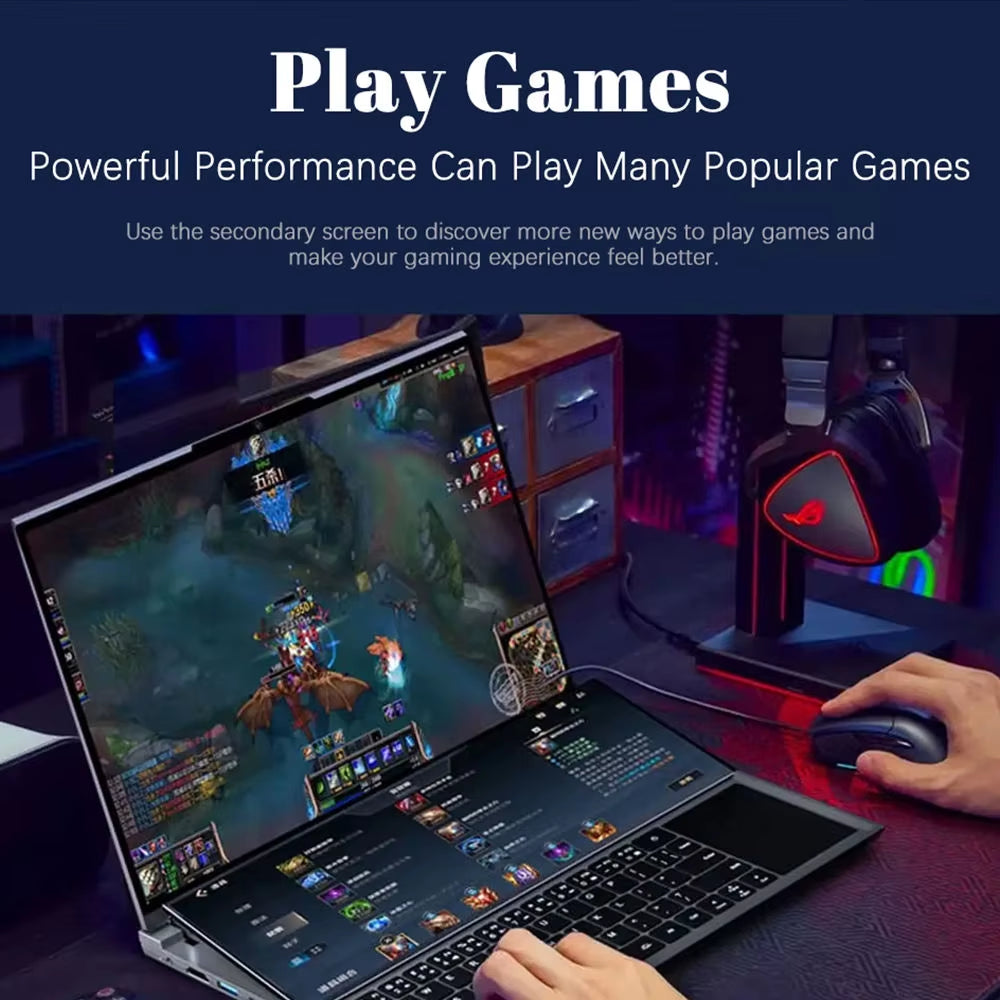 Crelander Doppel Bildschirm Laptop Core I7 10. Generation Windows 11 Touchscreen Gamer Laptop PC Tragbarer Notebook-Computer