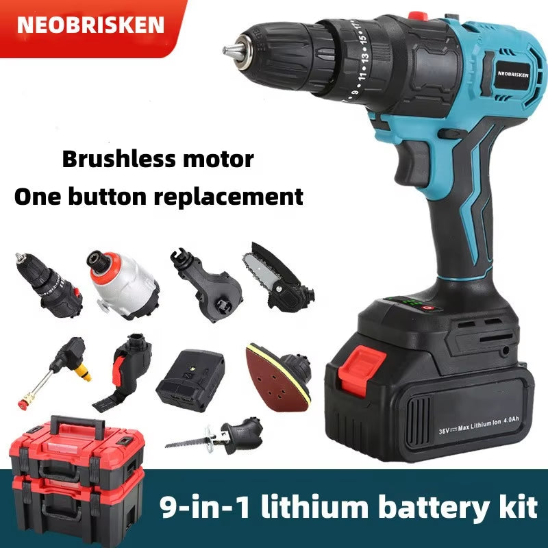 Yyhc-Elektrowerkzeuge Mit Austauschbaren Maschinenköpfen. Schnell Montiertes Kabelloses Lithium-Akku-Werkzeug, Tragbares Elektrowerkzeug-Set 1+N