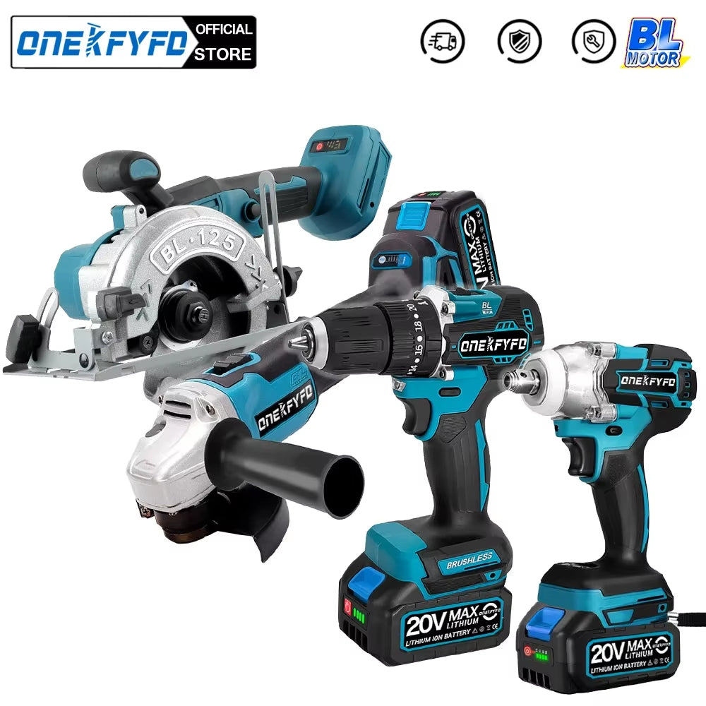 Bürstenloser Werkzeugset, Elektrischer Schraubenschlüssel + 125 Mm Winkelschleifer + 172 Elektrische Bohrmaschine + 125 Mm Elektrische Kreissäge Für Makita 18 V Akku