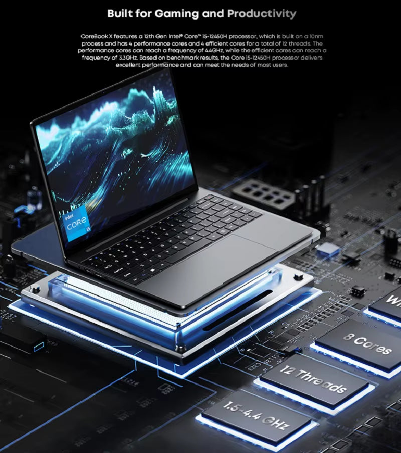 CHUWI Corebook X Gaming-Laptop 14 Zoll Fhd-Bildschirm I5-12450H 8 Kerne 16 GB RAM 512 GB SSD WIFI 6 Windows 11 Gaming Notebook PC 2024