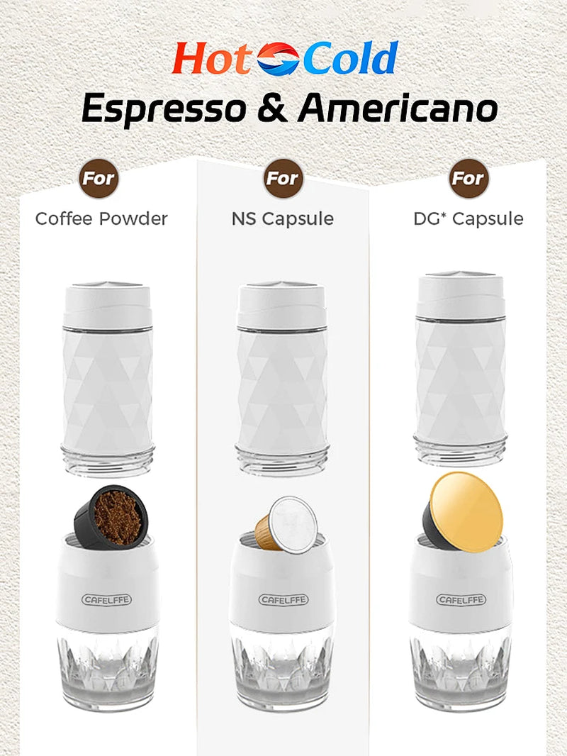 Cafelffe 3 In1 Tragbare Kaffee Maschine Heiß-/Kaltwasser Manuelle Espresso Maschine Für Kapsel & Boden Handpresse Brauer Wandern Reisen