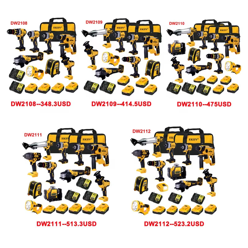 Yyhc-Combo Power Tools Werkzeuge Set Elektrische Hammer Bohrer Winkel Grinder Bürstenlosen Akku-Bohrschrauber Power Set Power Tool Sets