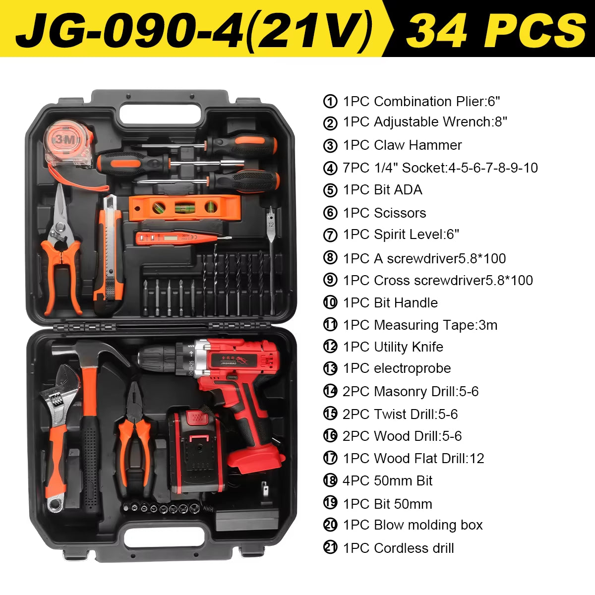 12V/21V Akku-Bohrset Combo-Kit,59/54/48/44/34 Stück Werkzeugs Atz Für Zu Hause, Haushalts Werkzeugs Ätze Für Männer, Bohrmaschine Mit Werkzeugs Atz