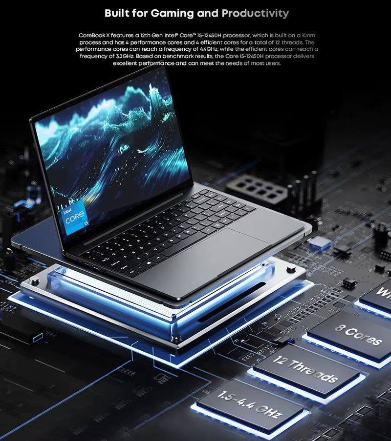 CHUWI Corebook X Intel Core I5 12450H Gaming-Laptop 14 Zoll 2160 X 1440 Auflösung 16 GB RAM 512 GB SSD Wifi6 Windows 11 Computer-Pc