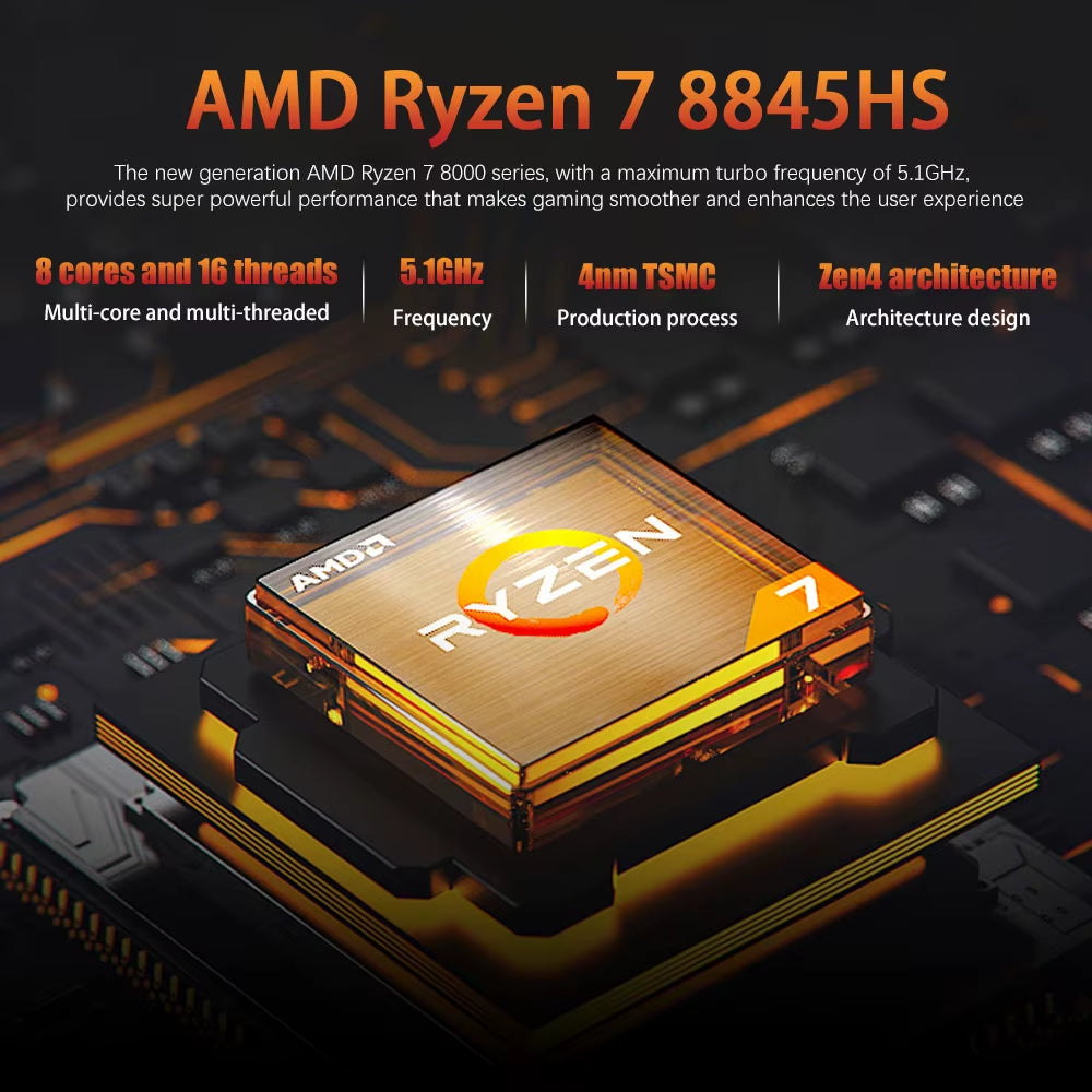 CRELANDER Laptop AMD Ryzen 8845HS Prozessor 12 Kerne 16 Thread 16 Zoll LCD 2560*1600-165HZ DDR5 Notebook Computer Gaming Laptops