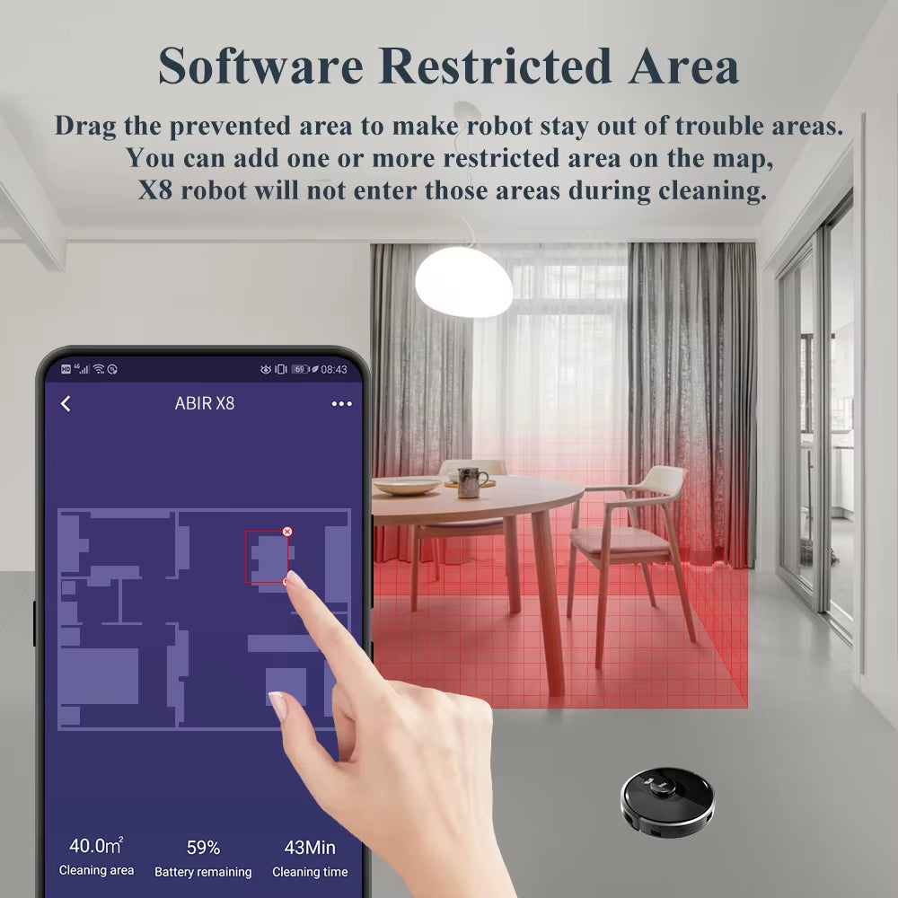 ABIR X8 Roboter-Staubsauger, Laser-Lidar-Navigation, 6500Pa Saugkraft, Multi-Raum-Karte, Uv-Lampe, Y-Form Nasswischen, APP No-Go-Zonen,Einzigartiger Tof-Sensor, Staubsauger Robot